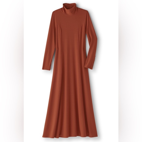 Soft Surroundings Jackie Knit Maxi Dress Henna Brown Turtleneck Size Large Tall - Picture 5 of 10